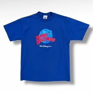 Vintage 90s Planet Hollywood Disney World T-Shirt Blue Size Large USA